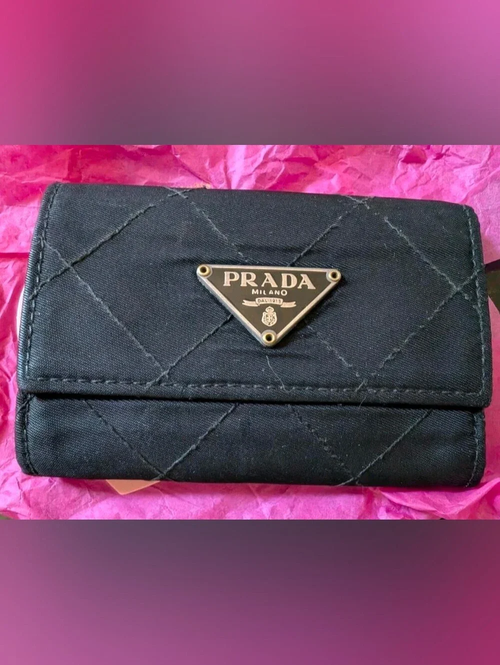 Prada Milano Black Quilted Wallet with Triangle Logo